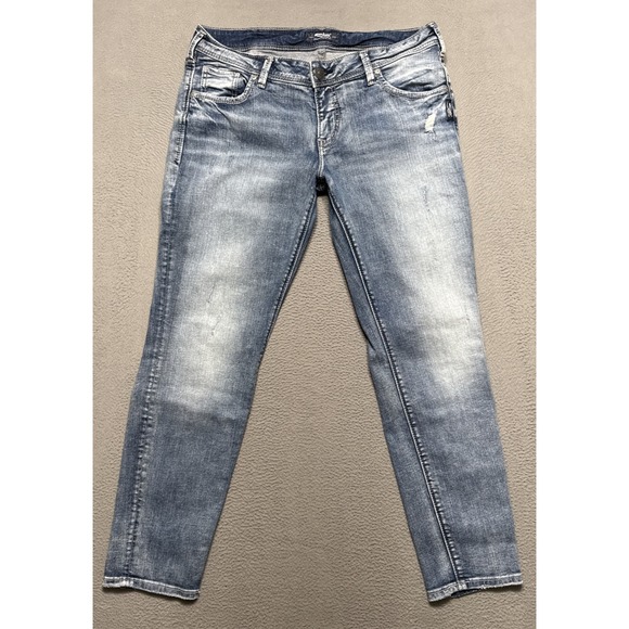 Silver Jeans Sam Boyfriend Women 30x27 (32x29) Blue Low Faded Distressed Stretch - Picture 1 of 10